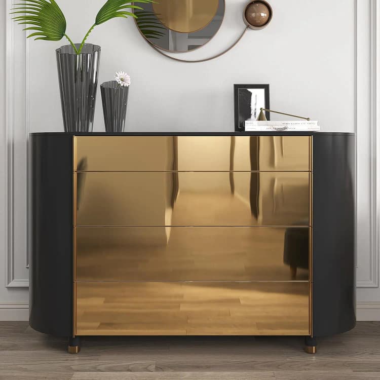 COWINLIFE Mirror Golden Metallic Self Adhesive Vinyl Peel and Stick Wallpaper Roll for Kitchen Warp Home Decor Cabinets Countertops detail 2