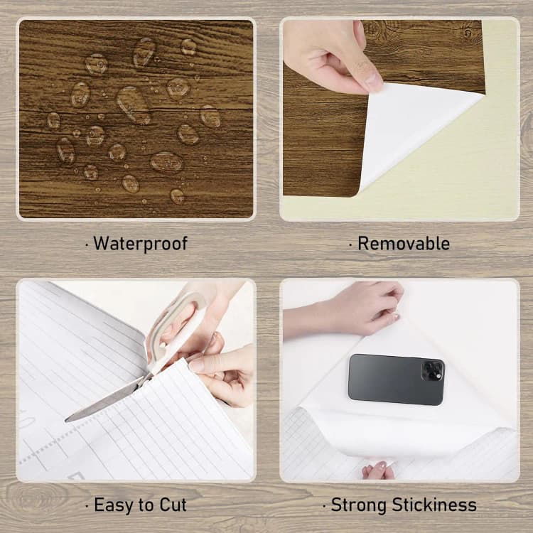 COWINLIFE Self Adhesive Peel and Stick 3D Teak Wood Design Wood Effect Wallpaper Furniture Cabinet Renovation Stickers Home Decor detail 3