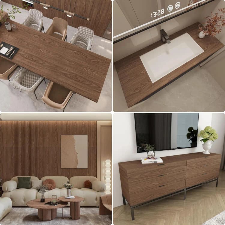 COWINLIFE Self Adhesive Peel and Stick 3D Teak Wood Design Wood Effect Wallpaper Furniture Cabinet Renovation Stickers Home Decor detail 6