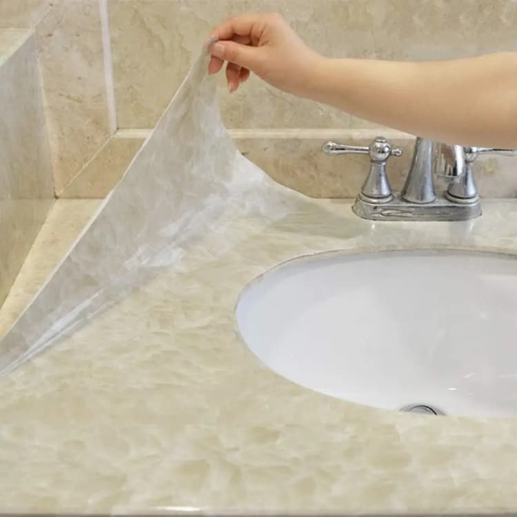 COWINLIFE DECO Yellow 3D Marble Wallpaper Peel and Stick Countertop Self Adhesive Top Covers for Kitchen Cabinets Bathroom Sticker detail 5