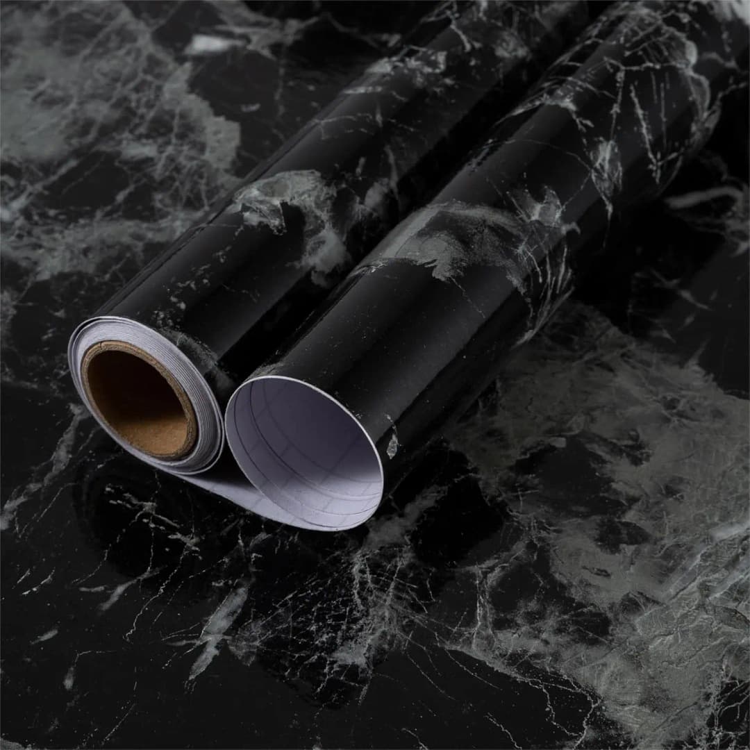 COWINLIFE DECO Black 3D Peel & Stick Marble Wallpaper Rolls Pvc Wall Decorations for Home Luxury Kitchen Cabinets Marble Stickers