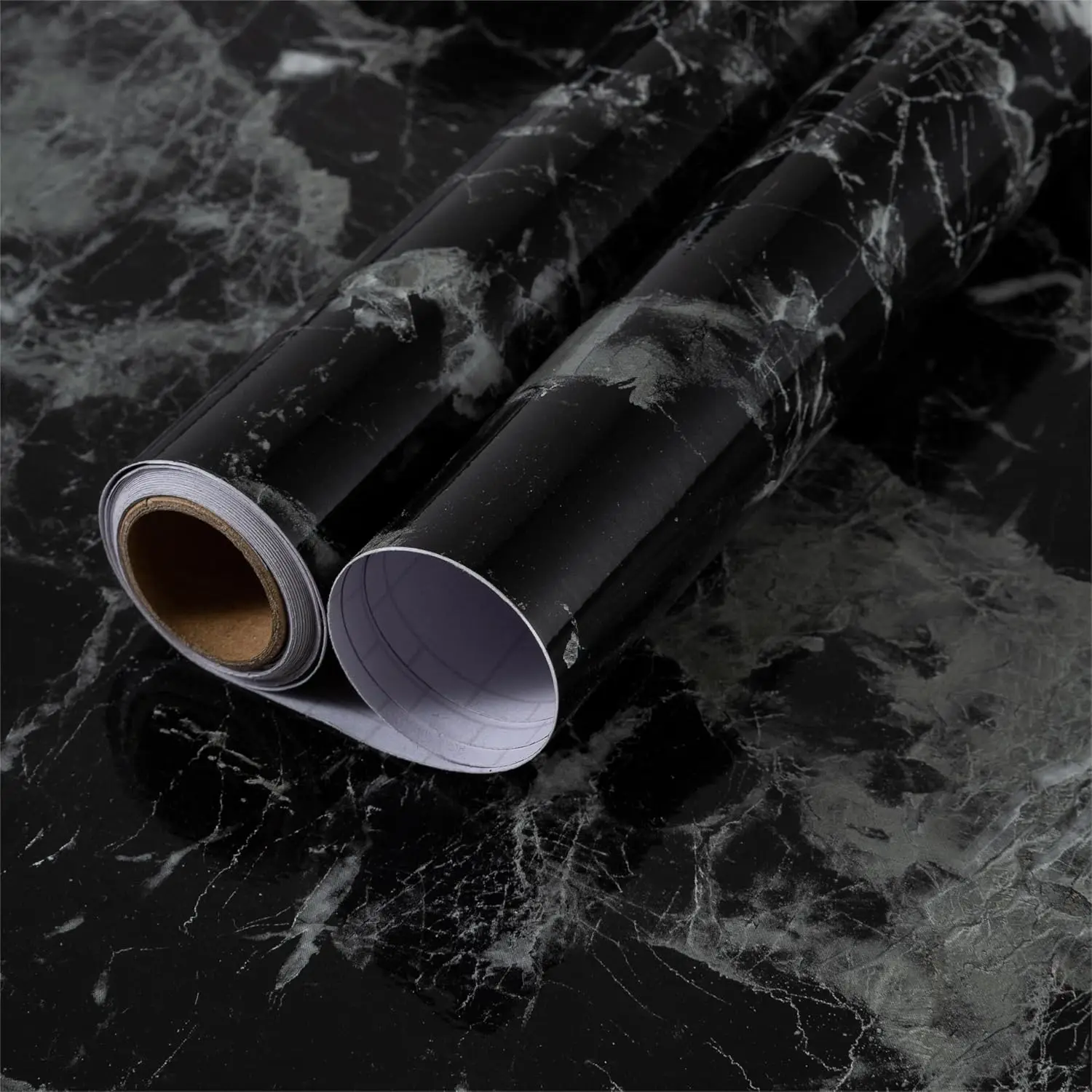 COWINLIFE DECO Black 3D Peel & Stick Marble Wallpaper Rolls Pvc Wall Decorations for Home Luxury Kitchen Cabinets Marble Stickers