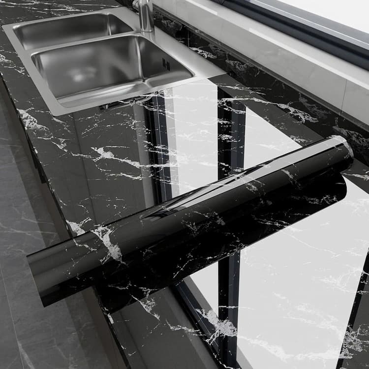 COWINLIFE DECO Black 3D Peel & Stick Marble Wallpaper Rolls Pvc Wall Decorations for Home Luxury Kitchen Cabinets Marble Stickers detail 5