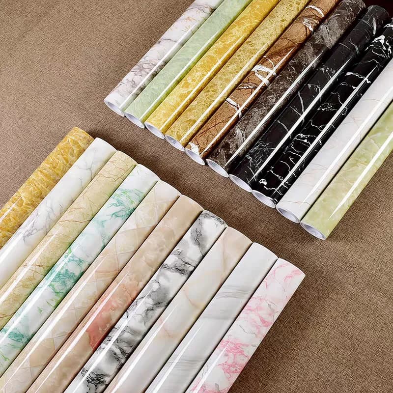 COWINLIFE DECO Low Moq Wall Paper Waterproof Glossy Marble Stickers PVC Self Adhesive Bathroom Vinyl Marble Wallpaper for Home Decor