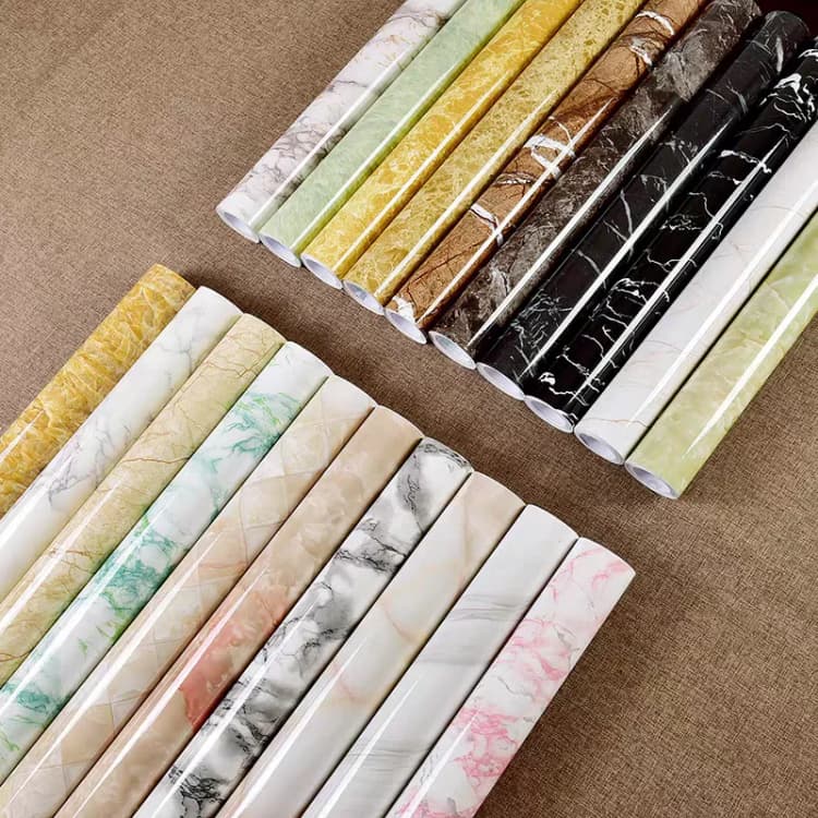COWINLIFE DECO Low Moq Wall Paper Waterproof Glossy Marble Stickers PVC Self Adhesive Bathroom Vinyl Marble Wallpaper for Home Decor detail 1