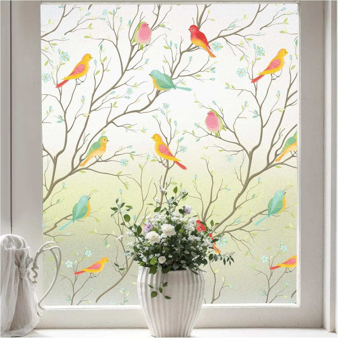 Little Bird Peel and Stick Window Privacy Film Rainbow Decorative Window Sticker 3D Window Tint Window Glass Film for Home Decor