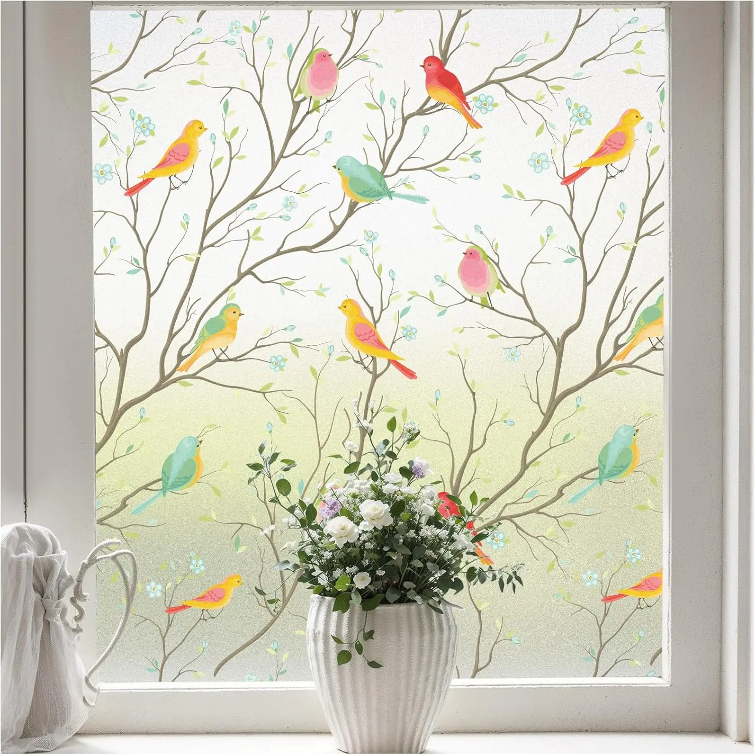 Little Bird Peel and Stick Window Privacy Film Rainbow Decorative Window Sticker 3D Window Tint Window Glass Film for Home Decor