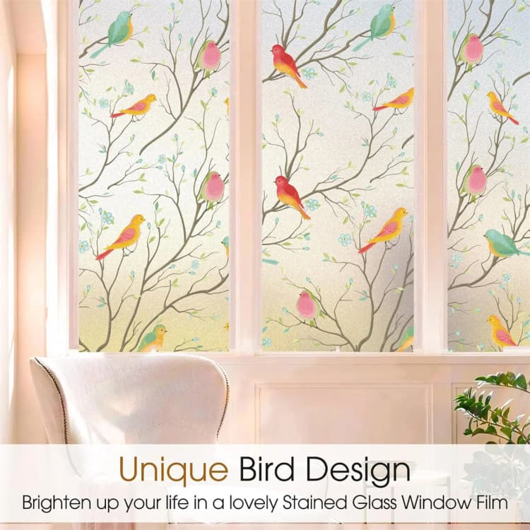Little Bird Peel and Stick Window Privacy Film Rainbow Decorative Window Sticker 3D Window Tint Window Glass Film for Home Decor detail 2