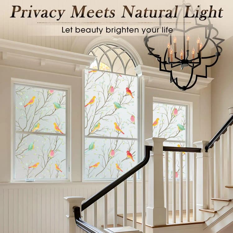 Little Bird Peel and Stick Window Privacy Film Rainbow Decorative Window Sticker 3D Window Tint Window Glass Film for Home Decor detail 3