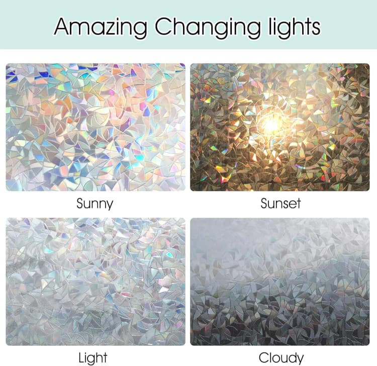 Little Bird Peel and Stick Window Privacy Film Rainbow Decorative Window Sticker 3D Window Tint Window Glass Film for Home Decor detail 4