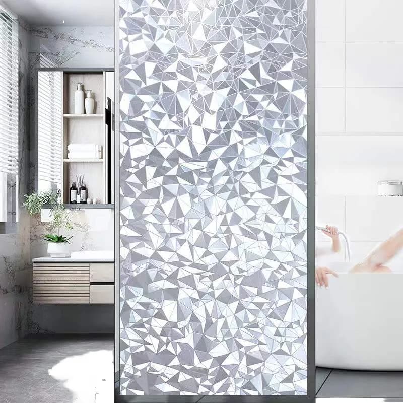 COWINLIFE Privacy Film Rainbow 3D Stained Glass Home Decor Peel and Stick Wallpaper Roll for Bedroom Furniture Foil Window Glass Film