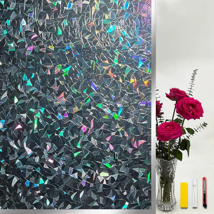 COWINLIFE Privacy Film Rainbow 3D Stained Glass Home Decor Peel and Stick Wallpaper Roll for Bedroom Furniture Foil Window Glass Film detail 4