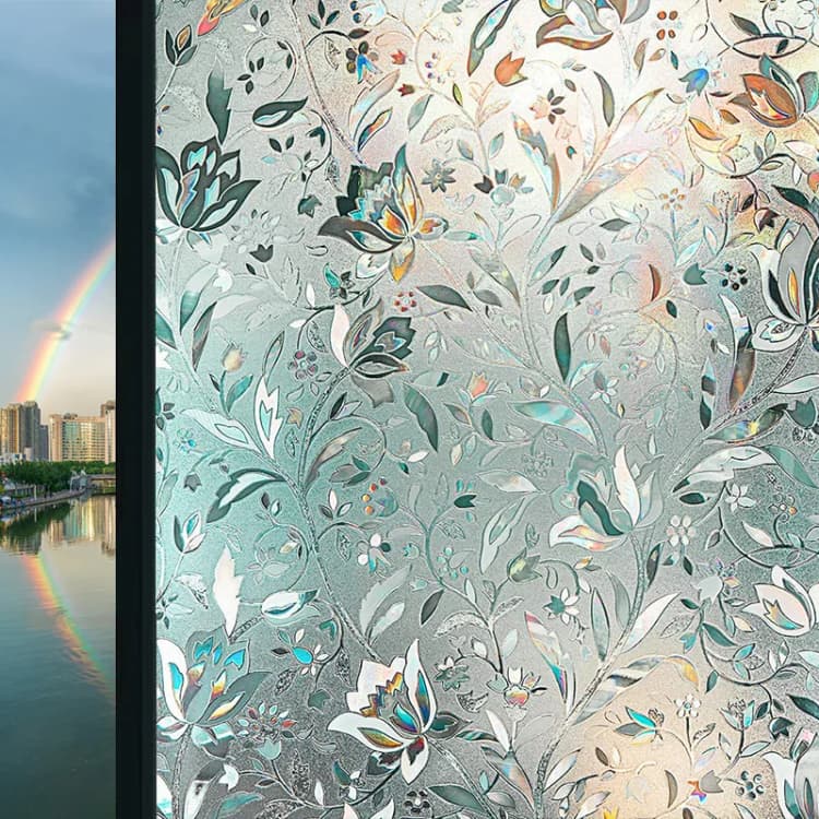 COWINLIFE Privacy Film Rainbow 3D Stained Glass Home Decor Peel and Stick Wallpaper Roll for Bedroom Furniture Foil Window Glass Film detail 6