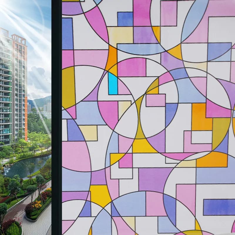 COWINLIFE DECO Geometric Color Window Film Window Tint Vinyl Wrap Home Decor Items Peel and Stick 3d Wallpaper Roll Window Glass Film