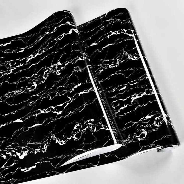 COWINLIFE DECO Modern Design Glossy Black Vinyl Marble Sticker Self-Adhesive Oil-proof Home Decor Peel & Stick 3D Wallpaper Rolls detail 1