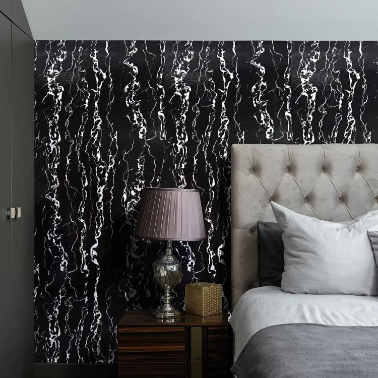 COWINLIFE DECO Modern Design Glossy Black Vinyl Marble Sticker Self-Adhesive Oil-proof Home Decor Peel & Stick 3D Wallpaper Rolls detail 4