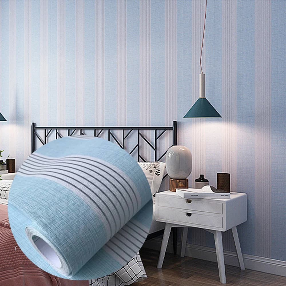 COWINLIFE DECO Blue Fabric Striped Pvc Wall Stickers Papier Peint Wall Paper 3d Home Wallpaper Rolls Room Decoration Items Home Decor