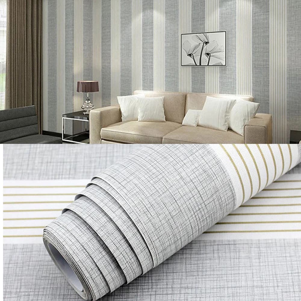 COWINLIFE 3d Wall Decor Wall Panel House Decoration Interior Linen Fabric Texture Striped PVC Wallpaper Rolls for Home Decor Luxury