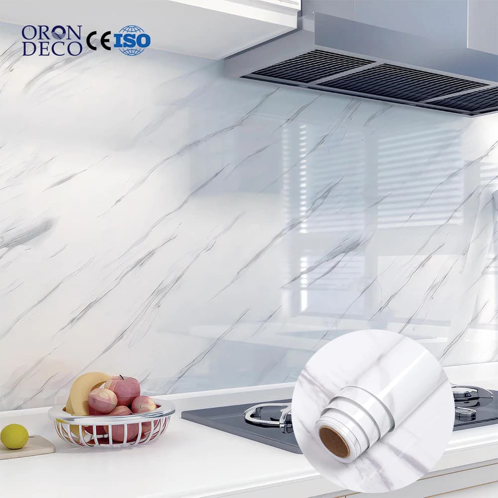 COWINLIFE DECO Marble Sticker Self Adhesive Waterproof White Marble Vinyl ECO-Friendly Wallpaper Roll Home Decor for Kitchen Warp