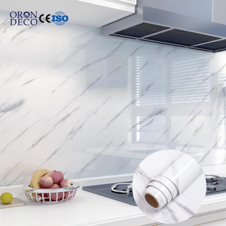 COWINLIFE DECO Marble Sticker Self Adhesive Waterproof White Marble Vinyl ECO-Friendly Wallpaper Roll Home Decor for Kitchen Warp detail 1