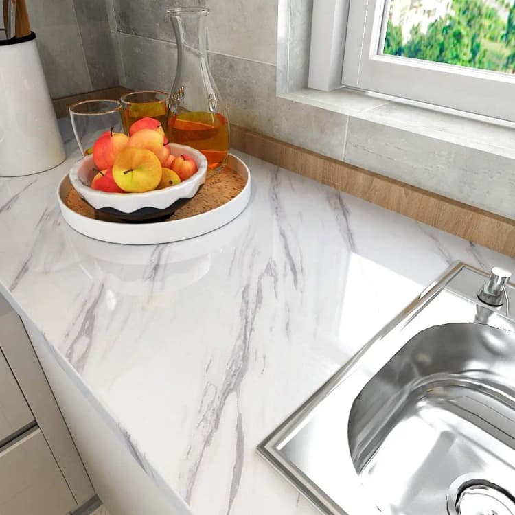 COWINLIFE DECO Marble Sticker Self Adhesive Waterproof White Marble Vinyl ECO-Friendly Wallpaper Roll Home Decor for Kitchen Warp detail 2
