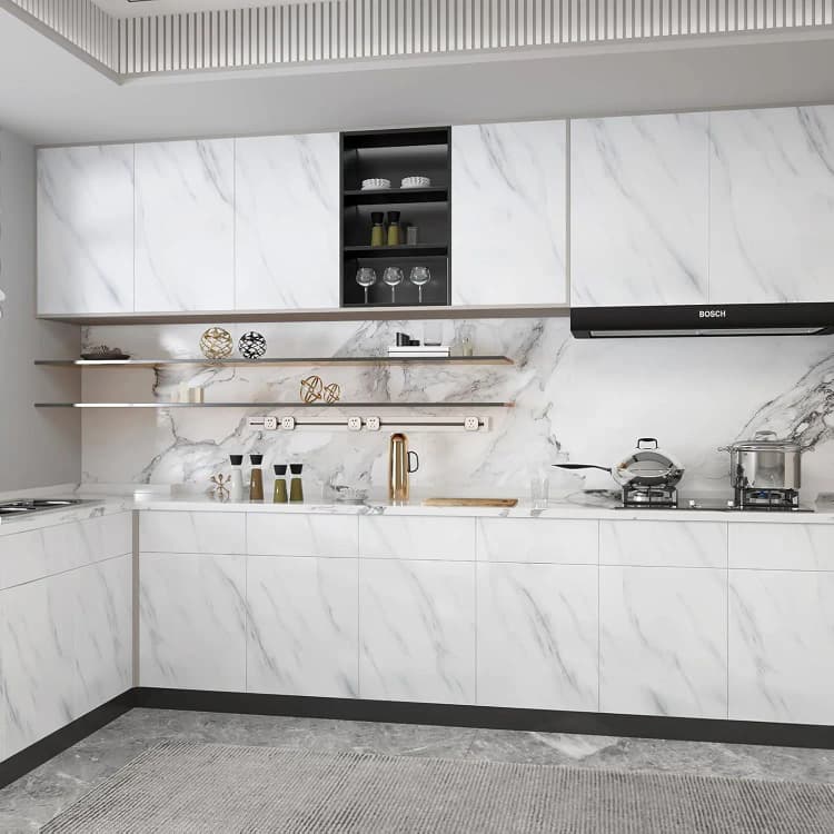 COWINLIFE DECO Marble Sticker Self Adhesive Waterproof White Marble Vinyl ECO-Friendly Wallpaper Roll Home Decor for Kitchen Warp detail 3