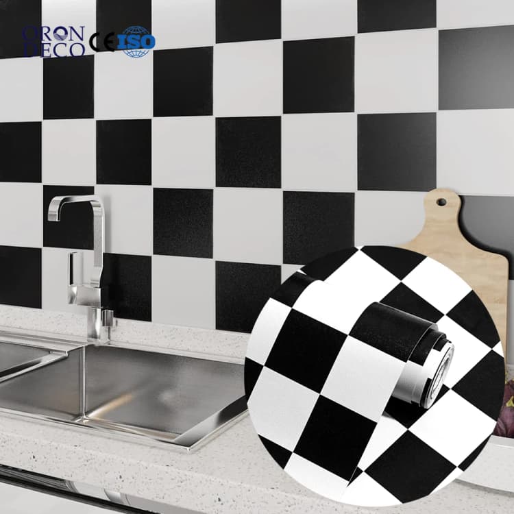 COWINLIFE Wall Stickers Black White Checkered 3D PVC Self-Adhesive Contact Paper Floors Tiles Peel and Stick Wallpaper for Home Decor detail 1