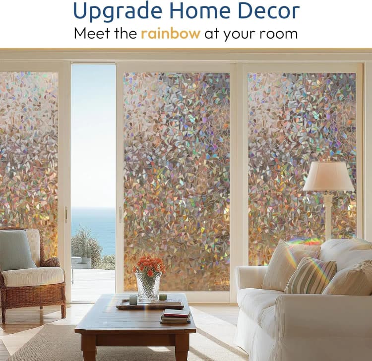 COWINLIFE 3D Flower PVC Window Privacy Glass Film Rainbow Cling Decorative Stained Glass Covering Window Privacy Glass for Home Decor detail 2