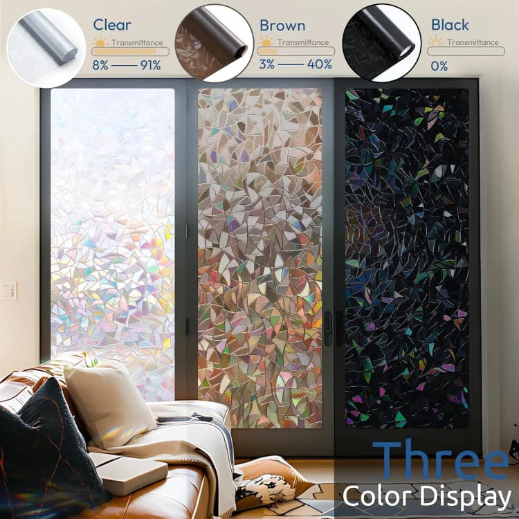 COWINLIFE 3D Flower PVC Window Privacy Glass Film Rainbow Cling Decorative Stained Glass Covering Window Privacy Glass for Home Decor detail 4