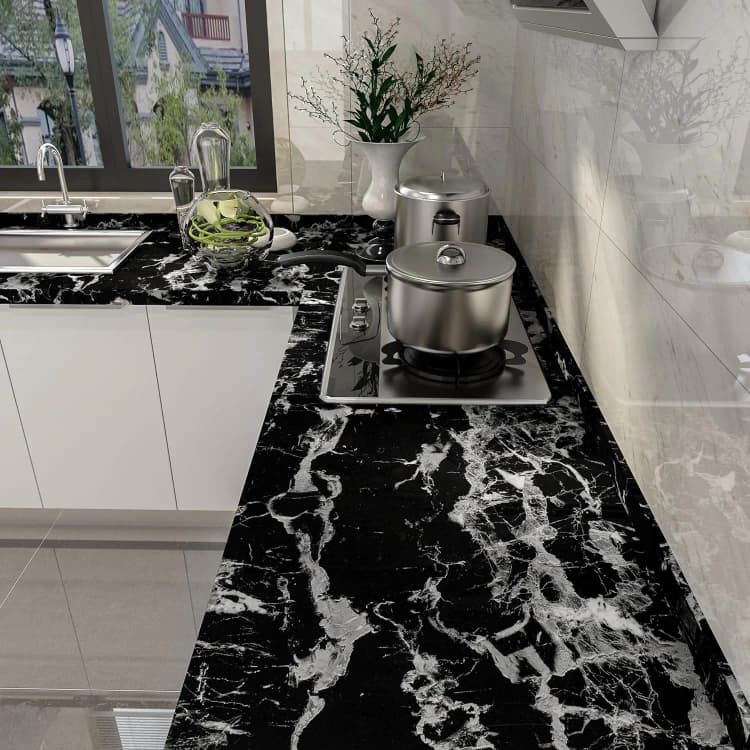 COWINLIFE High Premium Black Marble Sticker 3d Cabinet Vinyl Wrap Home Decor Wall Sticker Luxury Wallpaper Roll Room Decoration Items detail 2