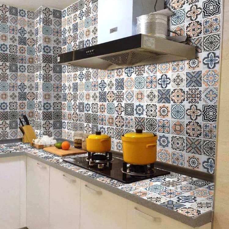 COWINLIFE Wall Tiles Flowers Vinyl Floor Tile Easy Install Kitchen Wrap Waterproof Self Adhesive 3D Wallpaper Roll for Home Decor