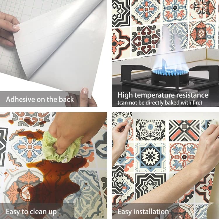COWINLIFE Wall Tiles Flowers Vinyl Floor Tile Easy Install Kitchen Wrap Waterproof Self Adhesive 3D Wallpaper Roll for Home Decor detail 2