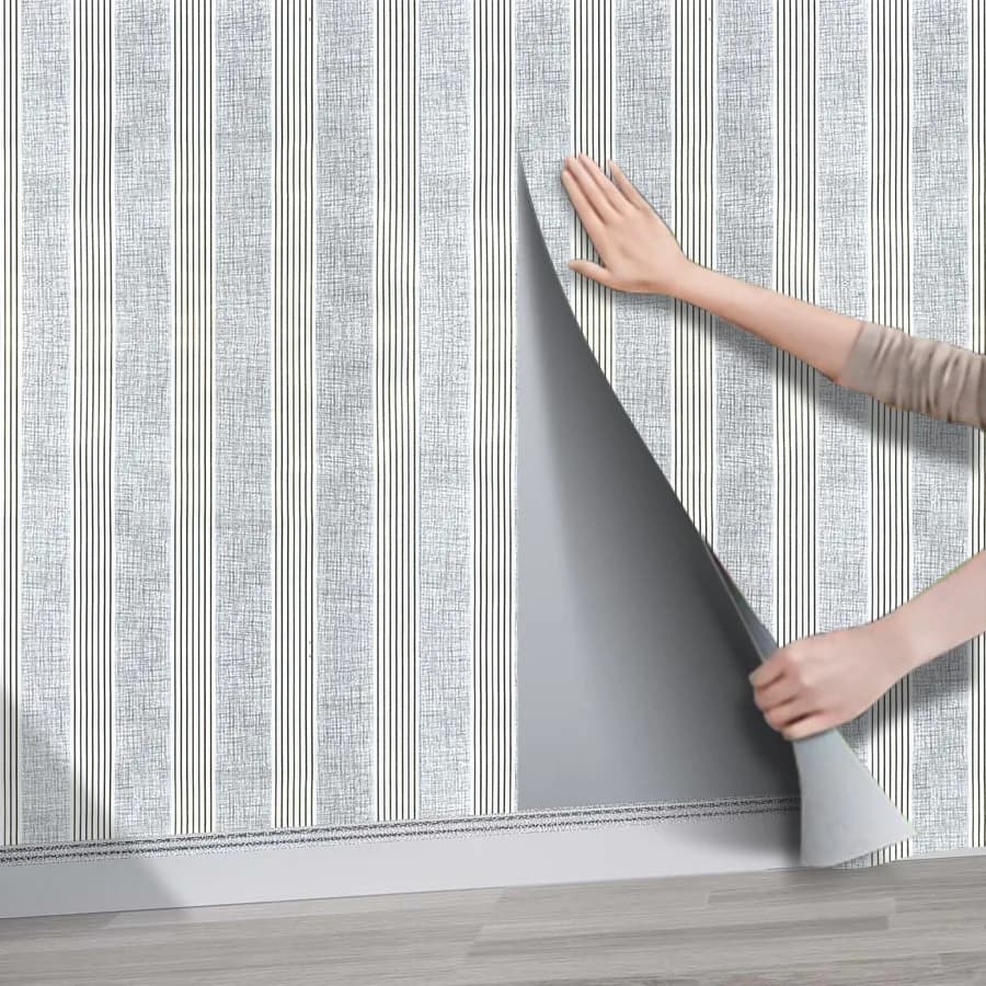 COWINLIFE DECO Waterproof Wall Stickers Stripe Fabric Peel and Stick Wallpaper for Bathroom Wall Linen Wall Paper Vinyl Wall Covering