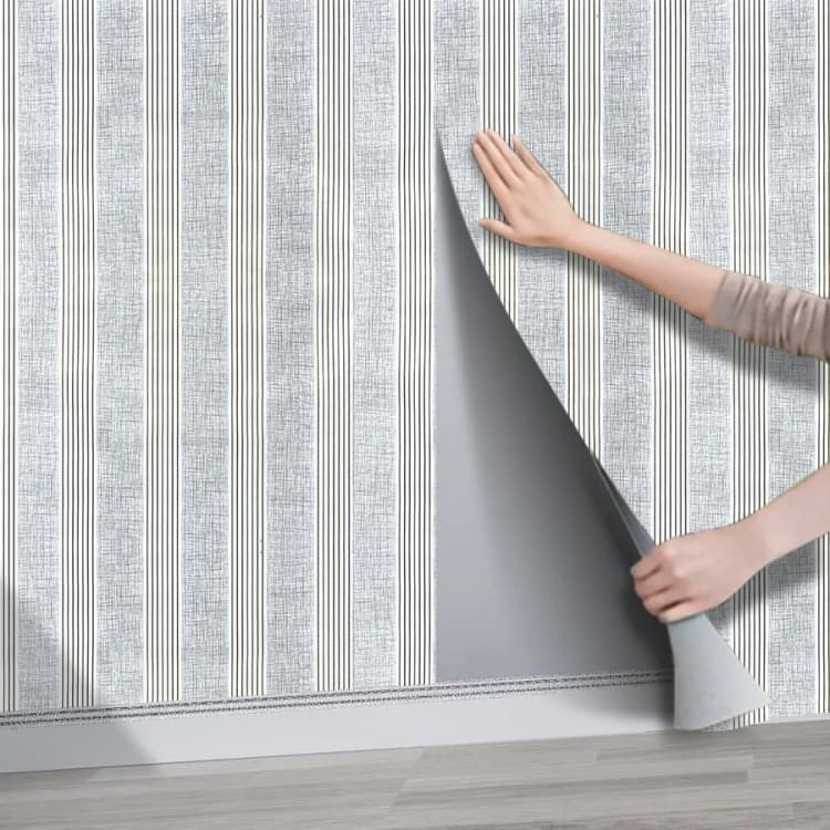 COWINLIFE DECO Waterproof Wall Stickers Stripe Fabric Peel and Stick Wallpaper for Bathroom Wall Linen Wall Paper Vinyl Wall Covering detail 1