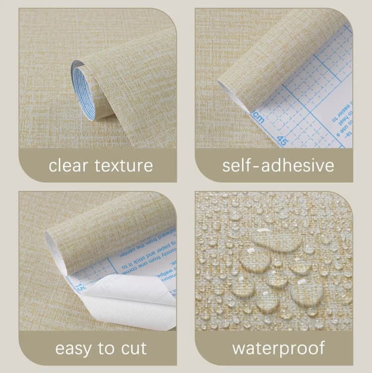 COWINLIFE DECO Waterproof Wall Stickers Stripe Fabric Peel and Stick Wallpaper for Bathroom Wall Linen Wall Paper Vinyl Wall Covering detail 3