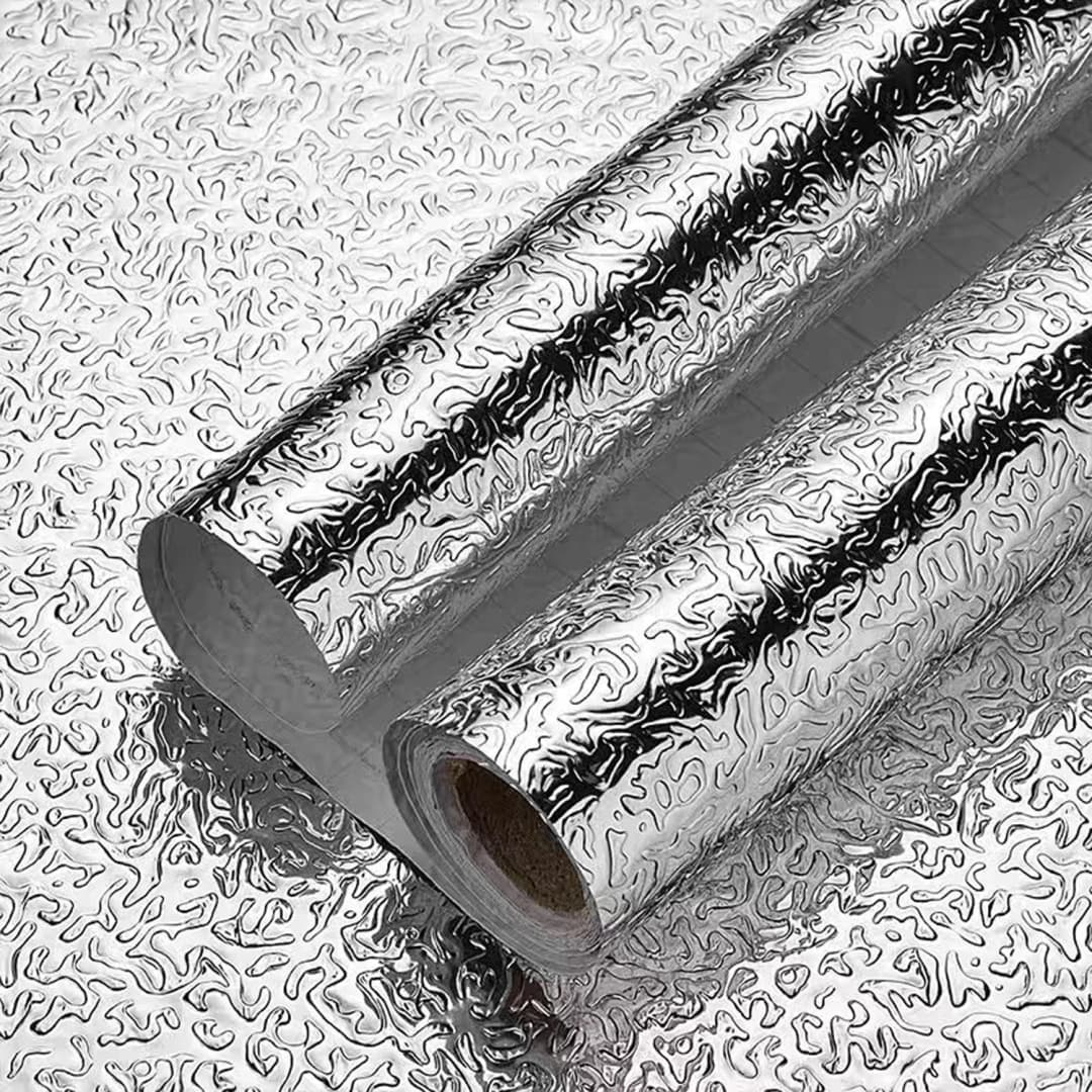 COWINLIFE Modern Water & Oil Proof Silver Geometric Kitchen Wall Sticker Sound-Absorbing Peel & Stick Wallpapers for Kitchen Wrap