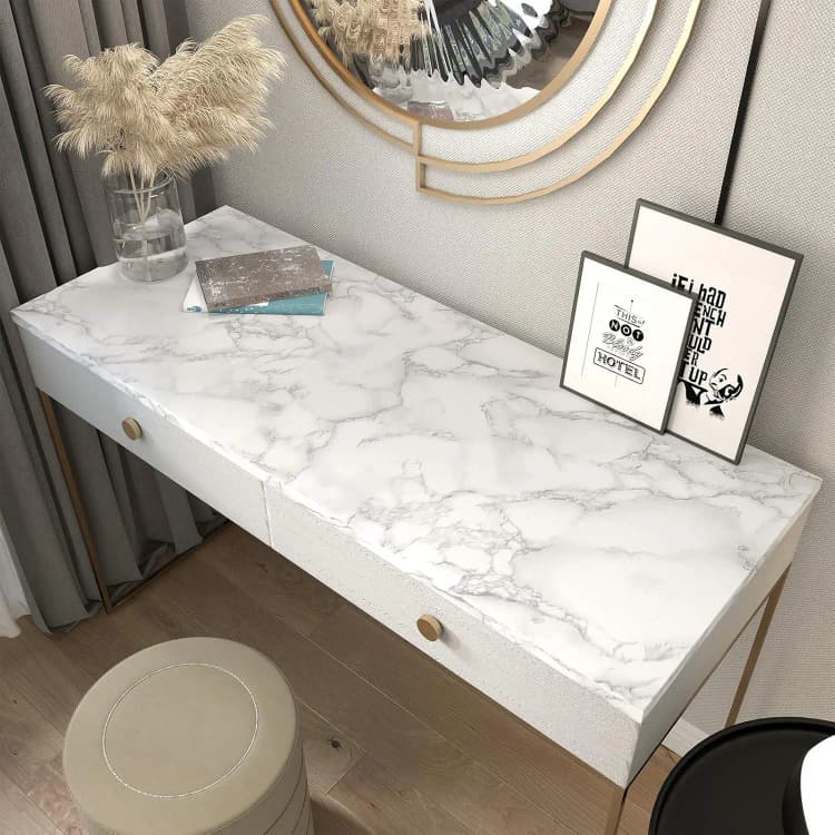 COWINLIFE DECO White Marble Wall Sticker Texture Kitchen Stickers Peel and Stick 3d Wallpaper Marble Sticker for Home Decor Flooring detail 5