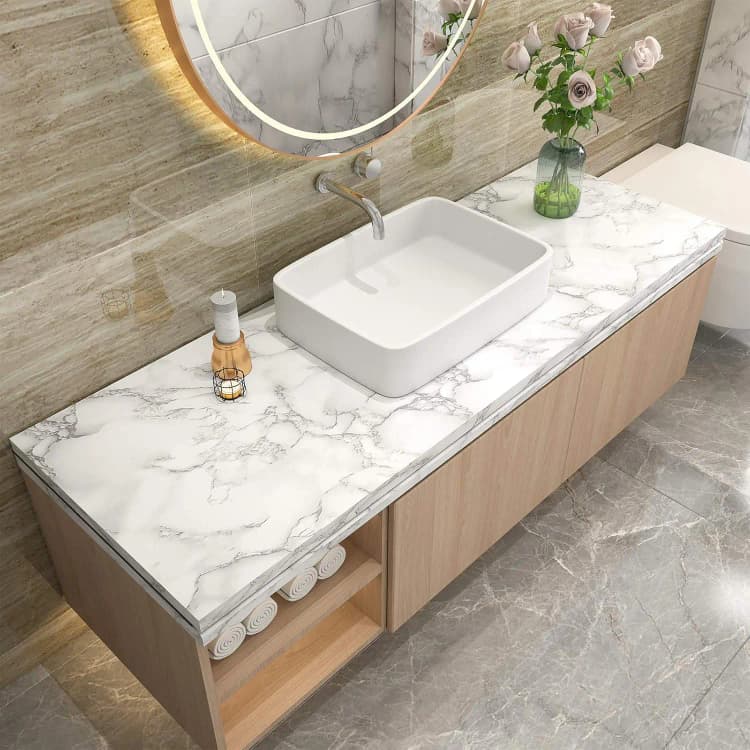 COWINLIFE DECO White Marble Wall Sticker Texture Kitchen Stickers Peel and Stick 3d Wallpaper Marble Sticker for Home Decor Flooring detail 6