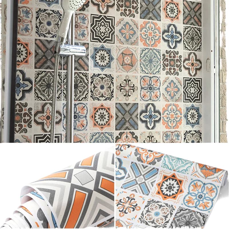 COWINLIFE Waterproof Pvc Vinyl Peel and Stick Wallpaper Bathroom Wall Paper Sticker Self Adhesive 3D Wallpaper Roll for Home Decor
