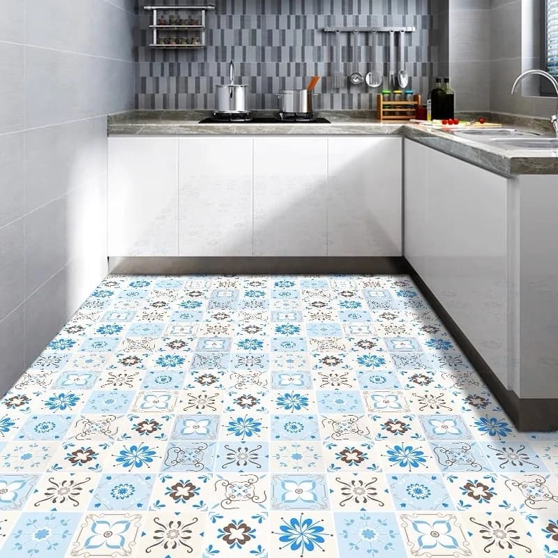COWINLIFE DECO Waterproof Vinyl Plastic Flooring Sticker Wear Resistant Self-Adhesive Peel and Stick PVC Floor Sticker for Kitchen