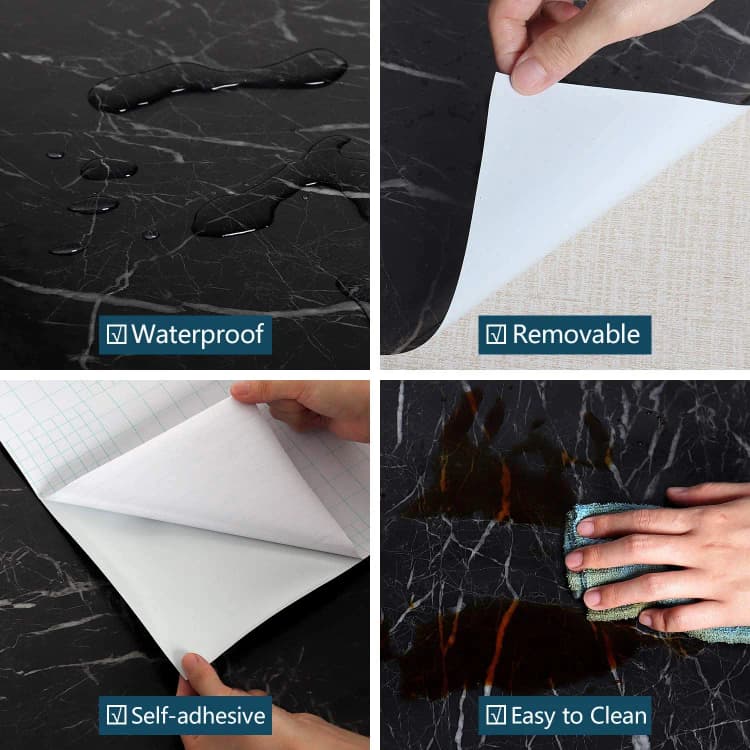 COWINLIFE DECO Black PVC Vinyl Removable Marble Sticker Peel and Stick Self Adhesive Wallpaper for Kitchen Warp 24.01X196.85 Inch detail 5