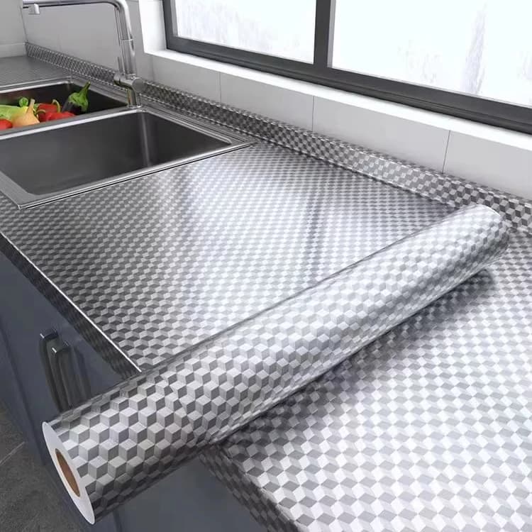 Kitchen Wallpaper Oil Proof Sticker Aluminum Backsplash Self-Adhesive Cabinet Liner Waterproof Heat Resistant 23.6X196.9 Inch