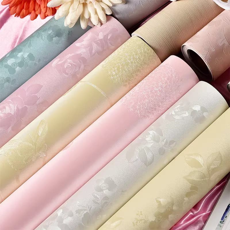 COWINLIFE DECO Factory Price Modern Embossed Floral Roses Wall Paper Waterproof Self Adhesive Wallpaper Wall Sticker 24X196.9 Inch