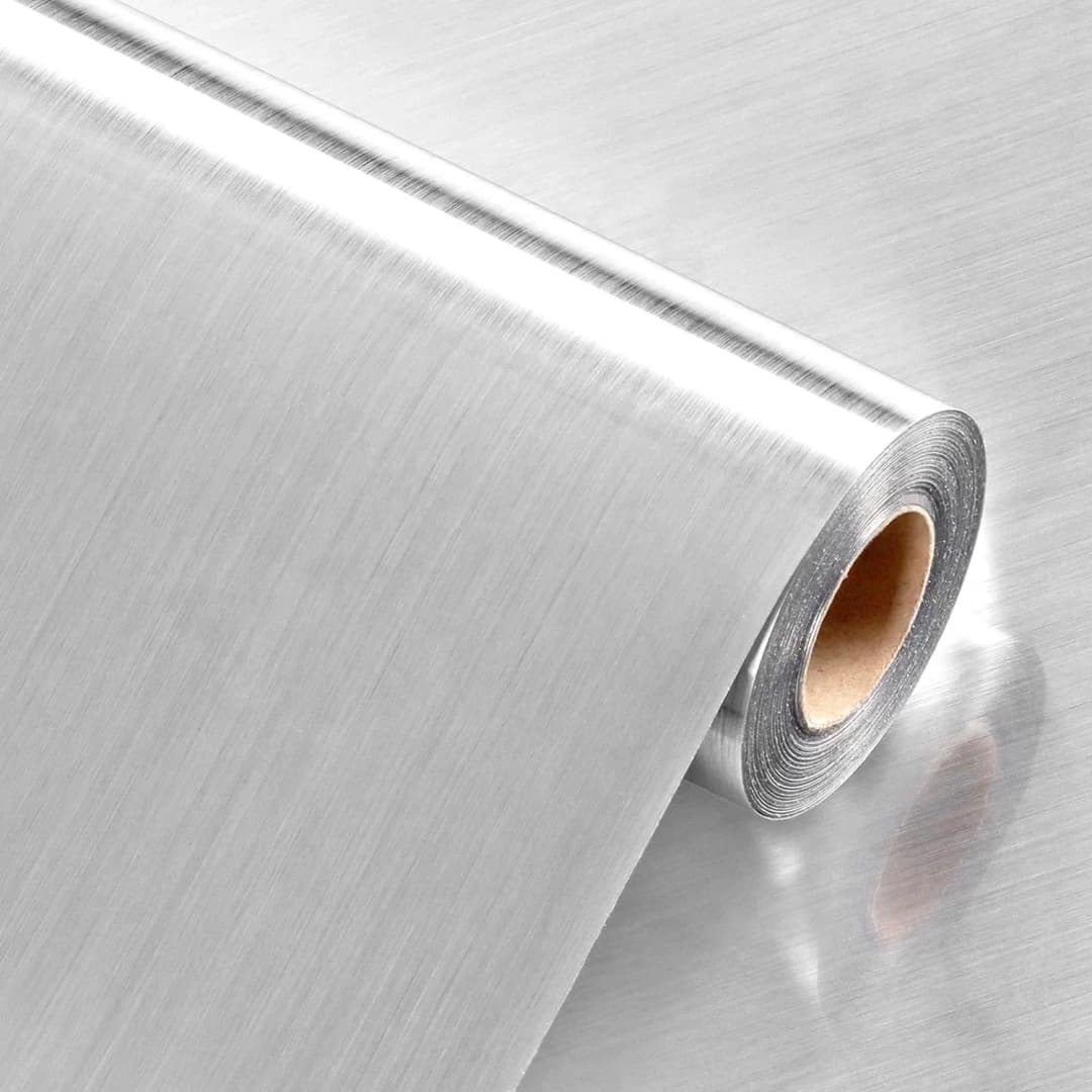 COWINLIFE DECO Self-Adhesive Vinyl Wrap Wall Paper Sticker Silver Metallic Stainless Cabinet Doors Decorative Films Wallpaper Rolls
