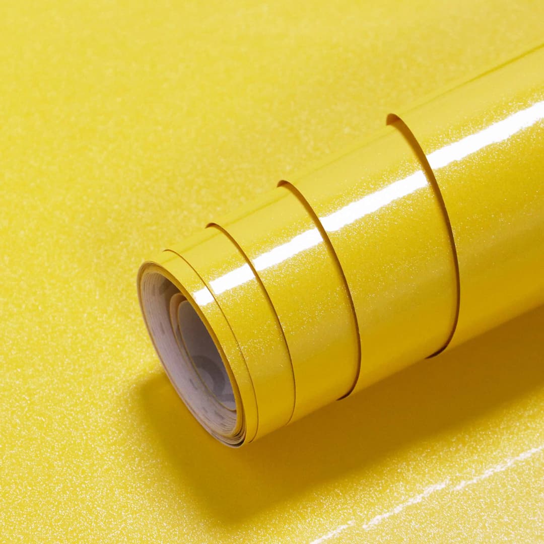 Yellow Glitter Contact Paper Smooth Peel Stick Flash Wallpaper Waterproof Self-Adhesive Removable Wallpaper for Kitchen Counter