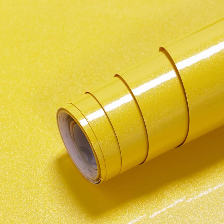 Yellow Glitter Contact Paper Smooth Peel Stick Flash Wallpaper Waterproof Self-Adhesive Removable Wallpaper for Kitchen Counter detail 1
