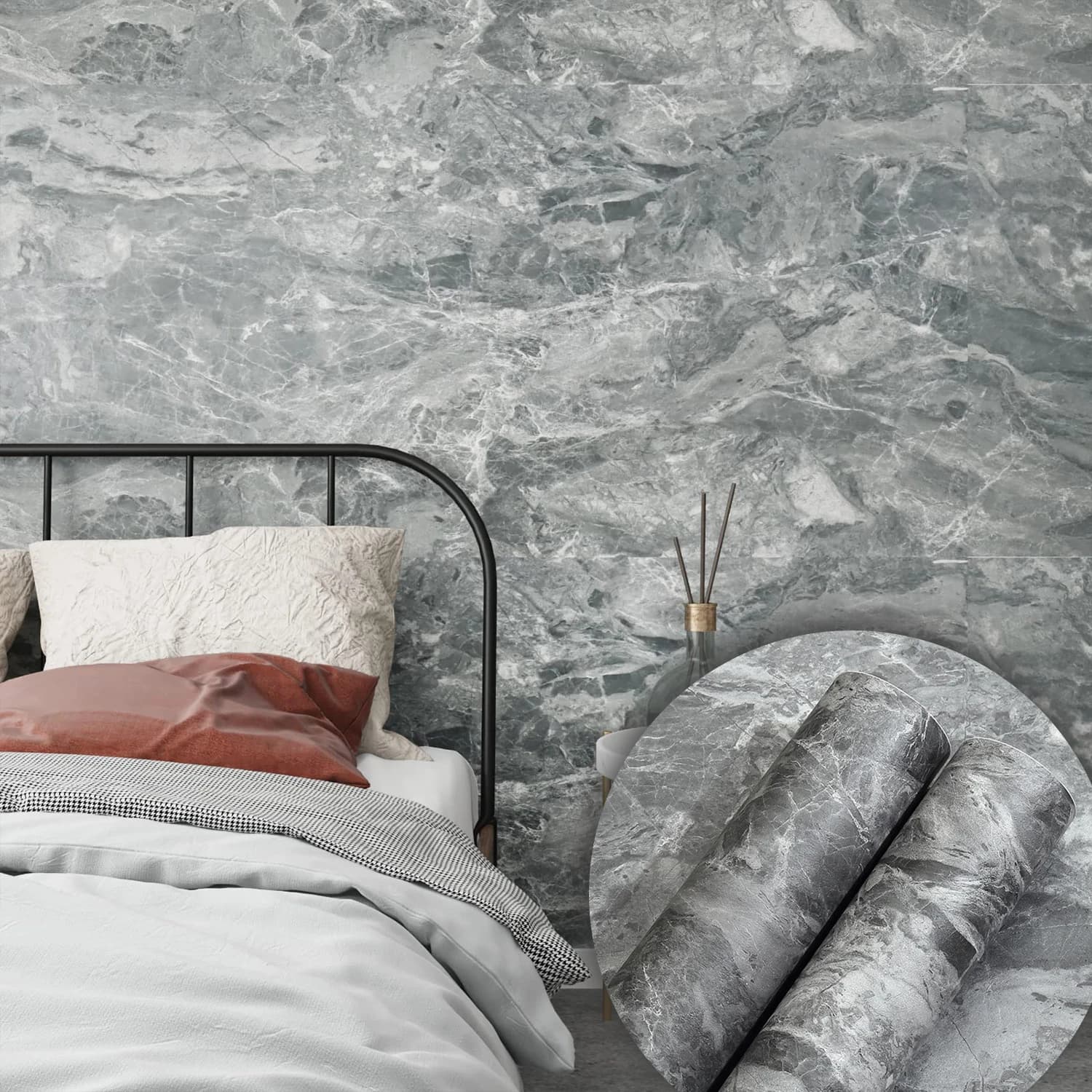 Grey Concrete Textured Wall Paper Vinyl Cement Peel and Stick Wallpaper Adhesive Marble Contact Paper for Living Room Bedroom