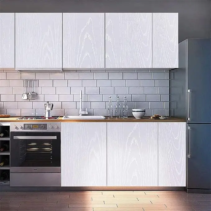 3D White Wood Peel and Stick Wallpaper White Self Adhesive Waterproof Vinyl Wood Wallpaper for Cabinets Countertops Shelf Liner