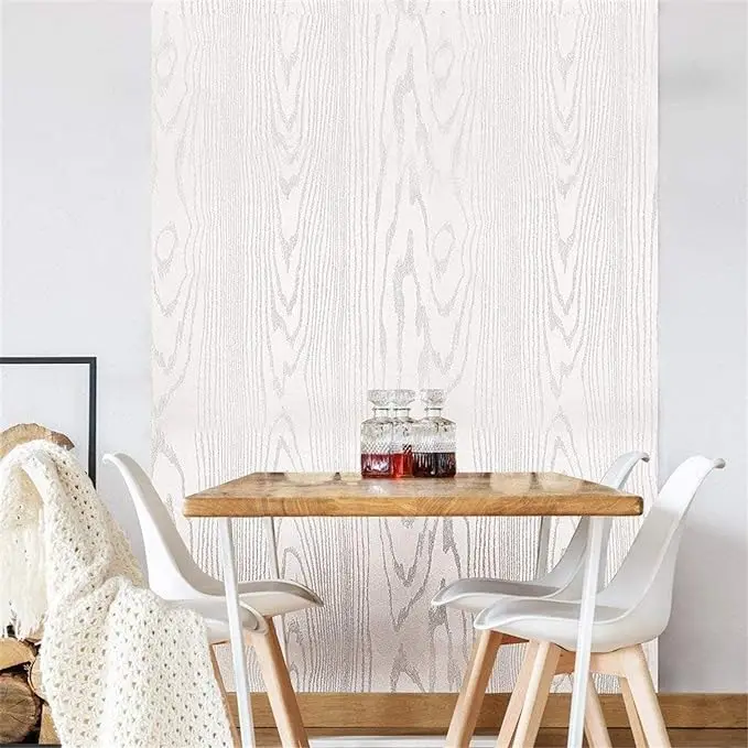 3D White Wood Peel and Stick Wallpaper White Self Adhesive Waterproof Vinyl Wood Wallpaper for Cabinets Countertops Shelf Liner detail 5