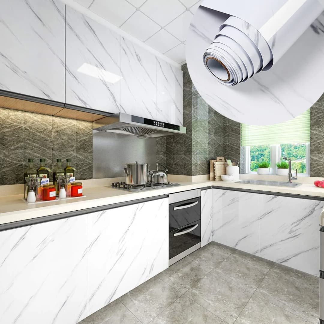 3D White PVC Vinyl Marble Sticker Wallpaper Peel and Stick Self Adhesive Removable Wallpaper for Cabinet Kitchen